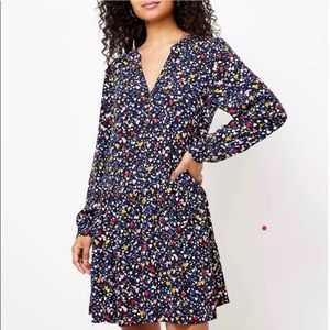 LOFT•Navy, multi-color heart print midi dress